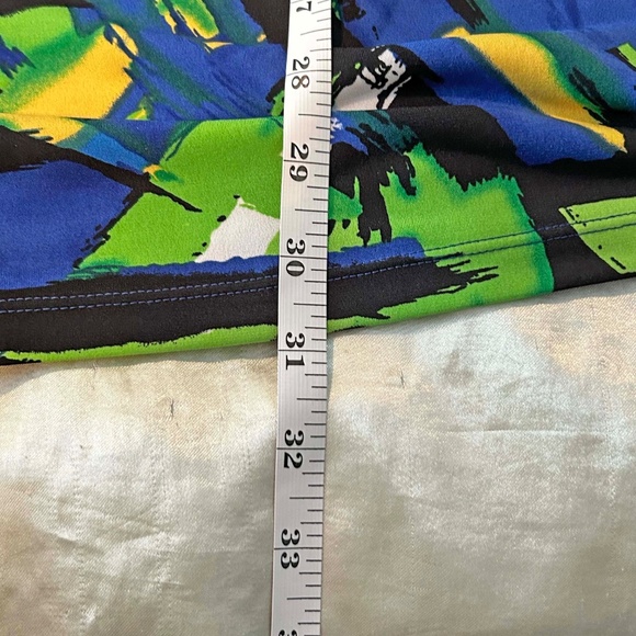 TUNIC, STRETCH, BLUE/YELLOW/GREEN, SIZE 3X, VEE NECK, WAIST TIES FOR BOW, - Picture 5 of 13